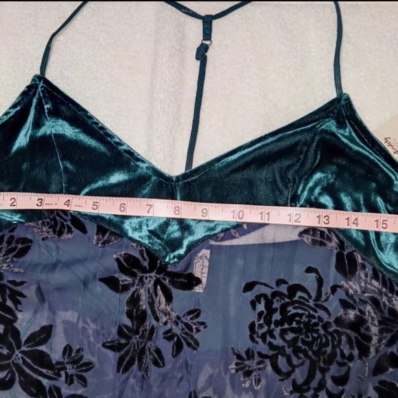 Free People Intimately emerald&navy velour trim maxi slip xs - Picture 12 of 13